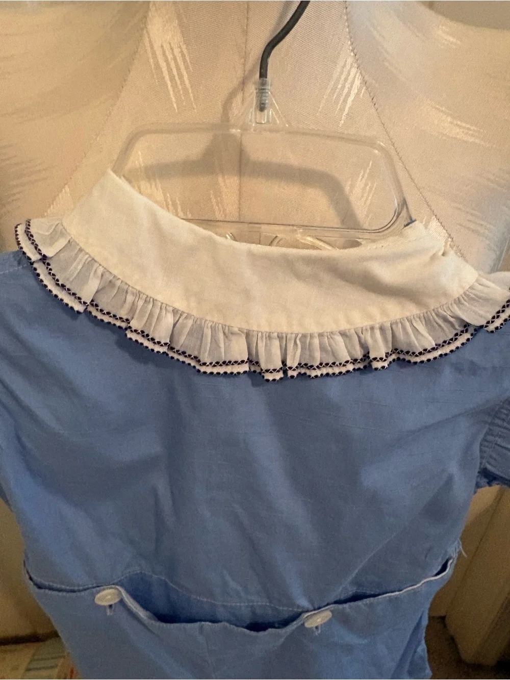 Vintage size 9-12 months Blue Cotton Baby Romper with White Peter Pan Collar